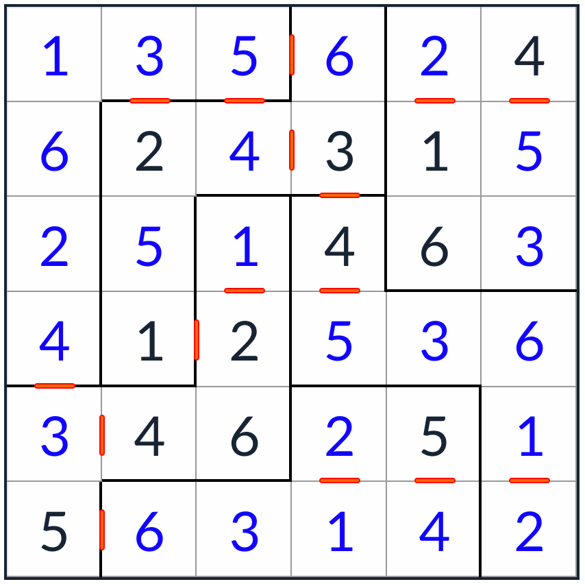 нерегулярное последовательное решение Sudoku 6x6