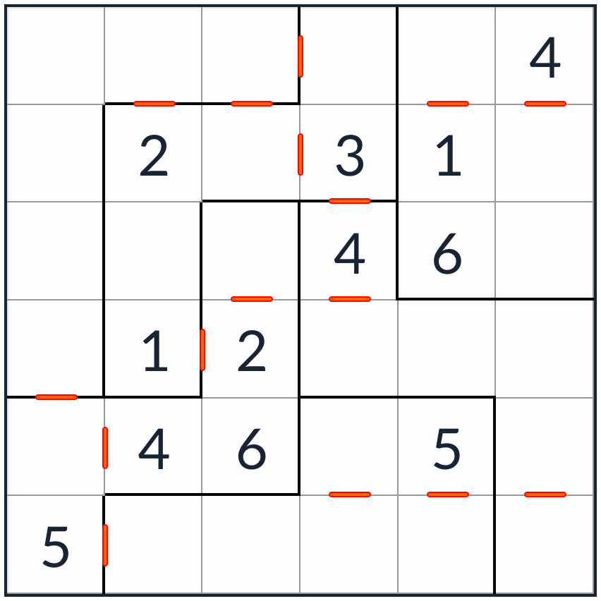 нерегулярная последовательная головоломка Sudoku 6x6