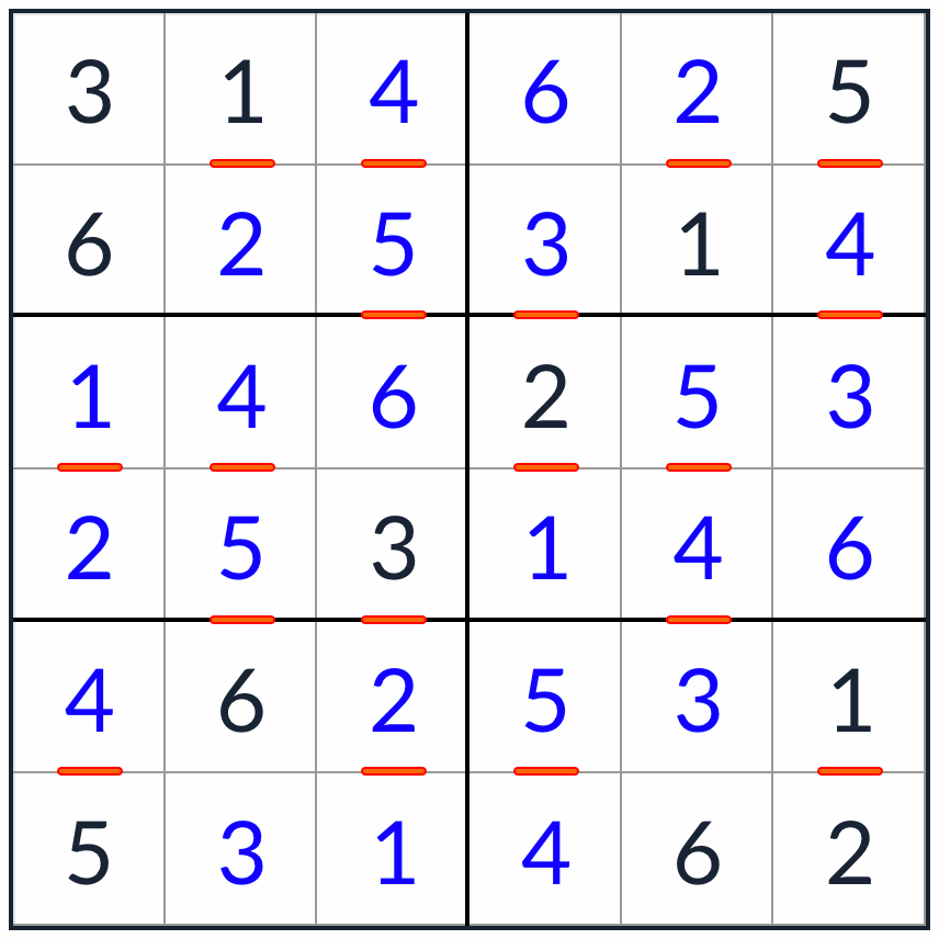 антикинг-последовательный Sudoku 6x6 раствор
