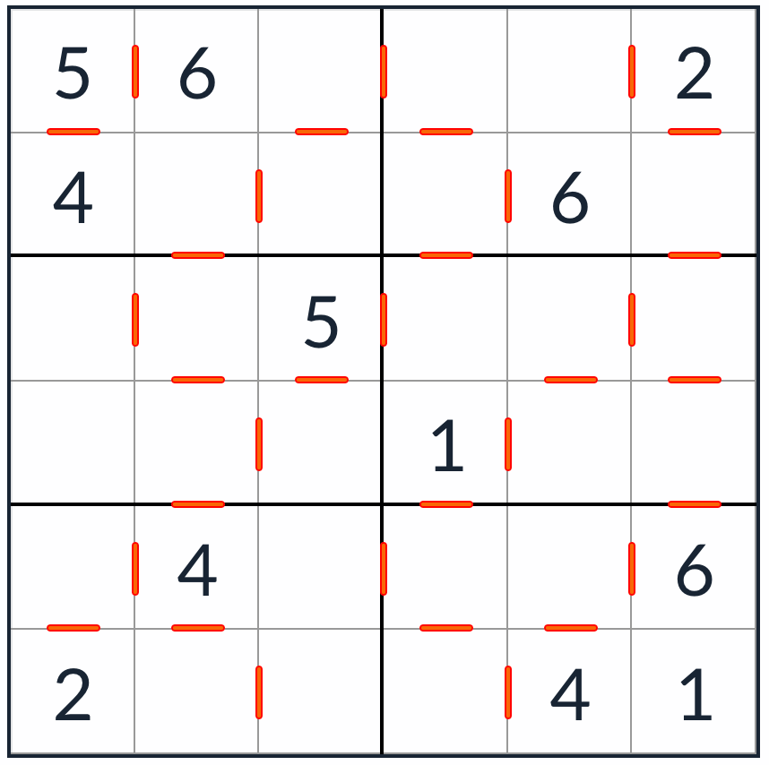 Анти-рыцарь подряд Sudoku 6x6