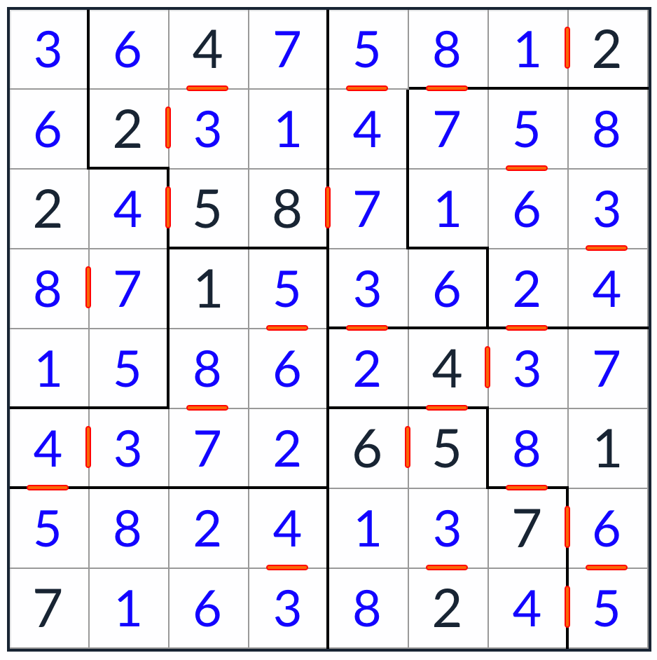 нерегулярное последовательное решение Sudoku 8x8
