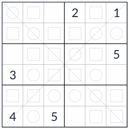 Диагональный ровный odd sudoku 6x6