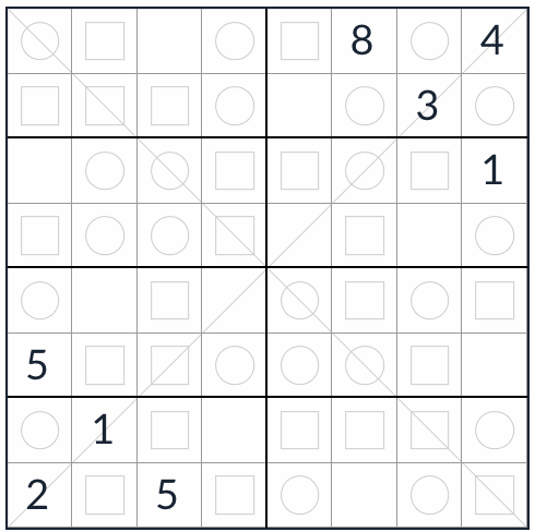 Антизажек диагональ ровный odd sudoku 8x8