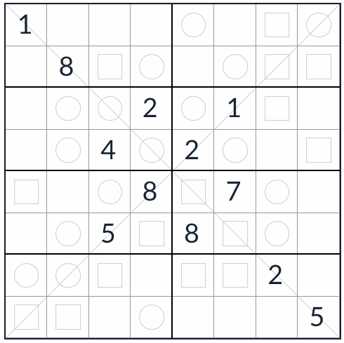 Анти-рыцарь диагональ ровный odd sudoku 8x8