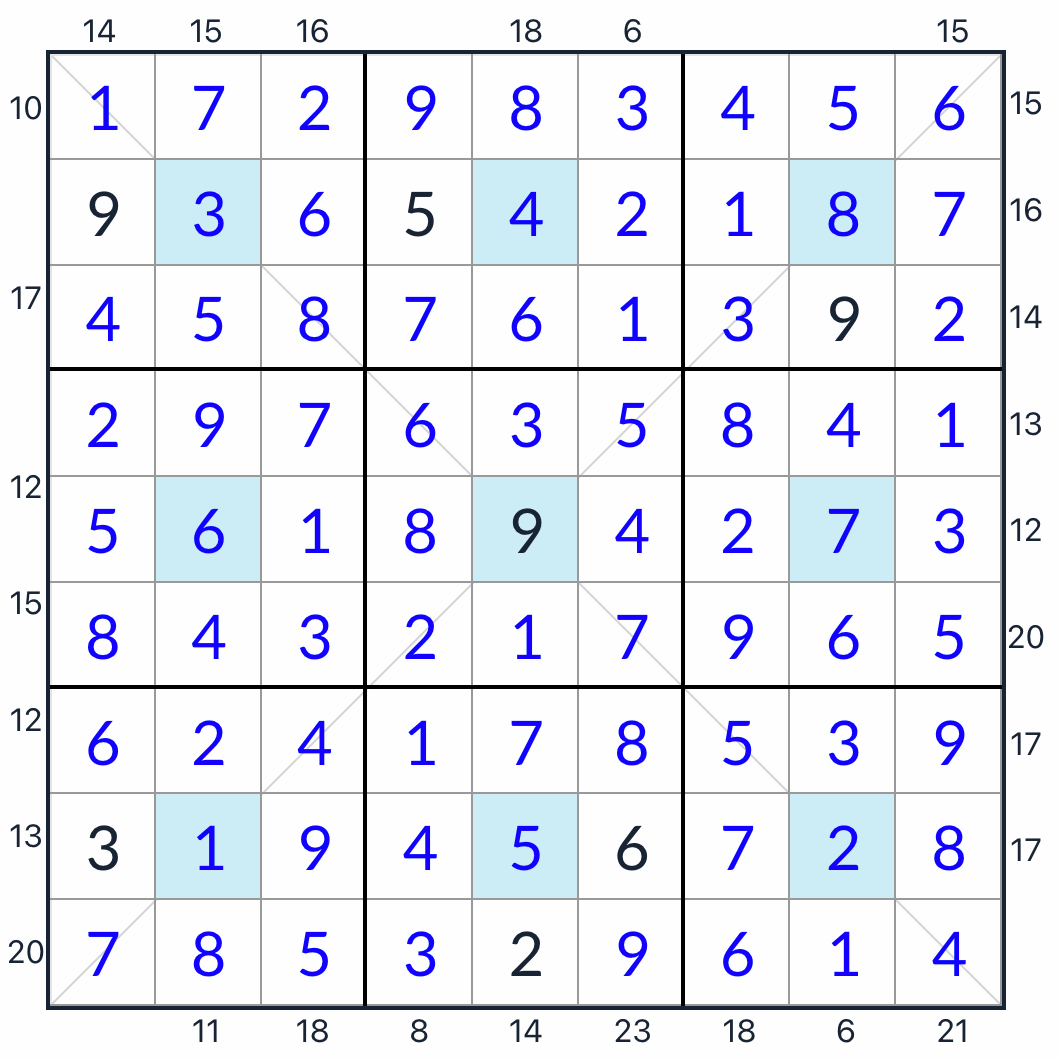 Диагональная центральная точка рамка Sudoku Решение
