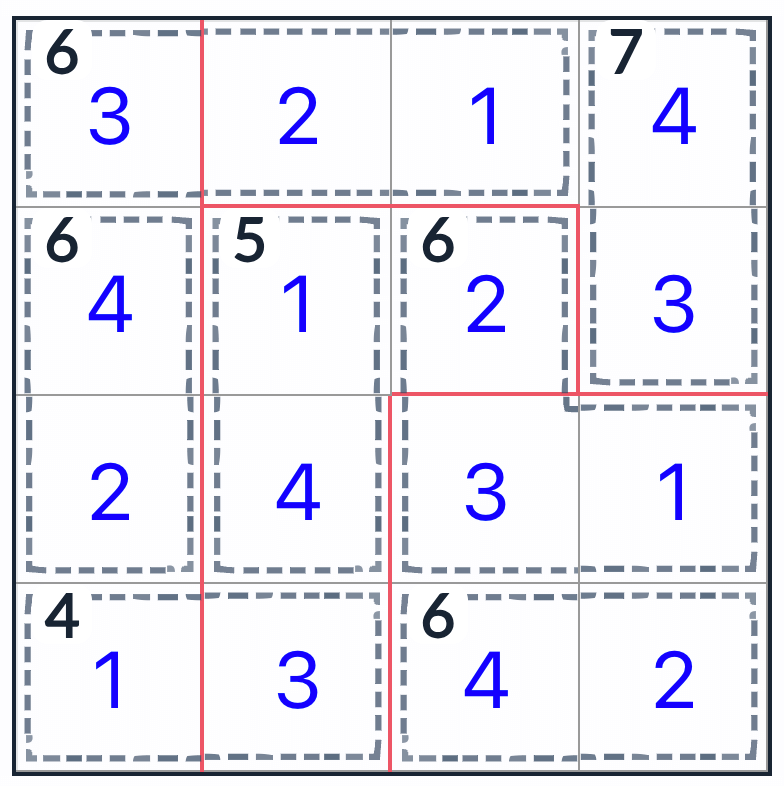 нерегулярный убийца Sudoku 4x4 Решение