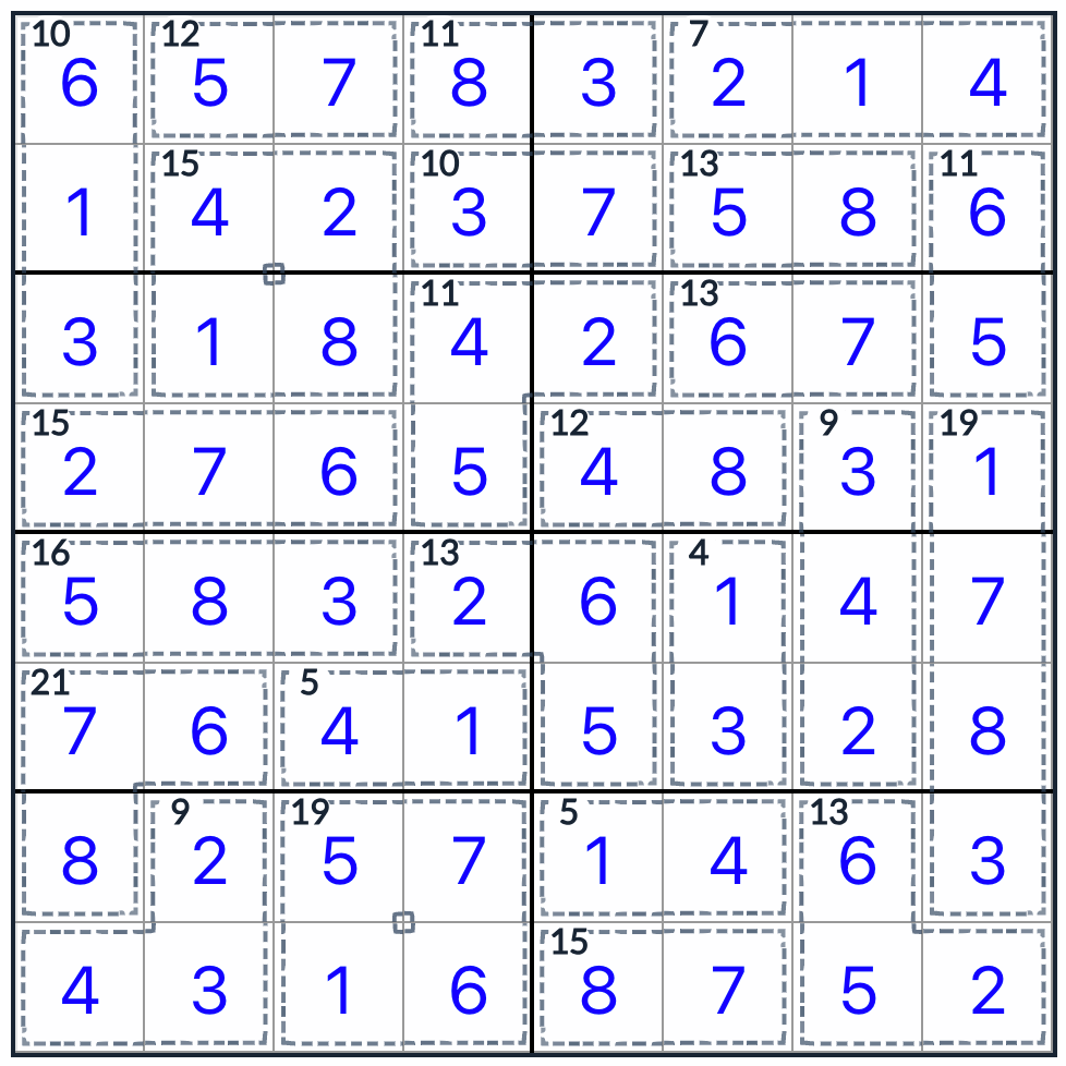 killer sudoku 8x8 Решение