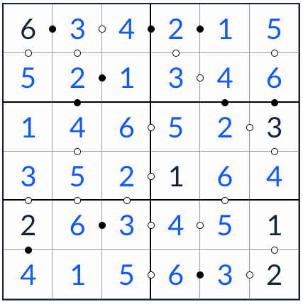 anti-king kropki sudoku 6x6 раствор
