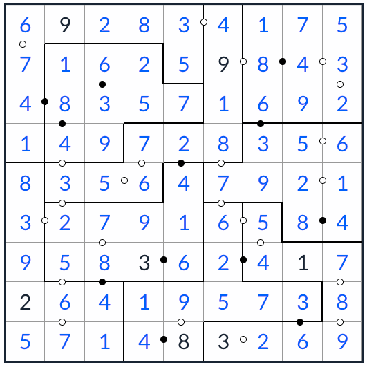 нерегулярное решение Kropki Sudoku