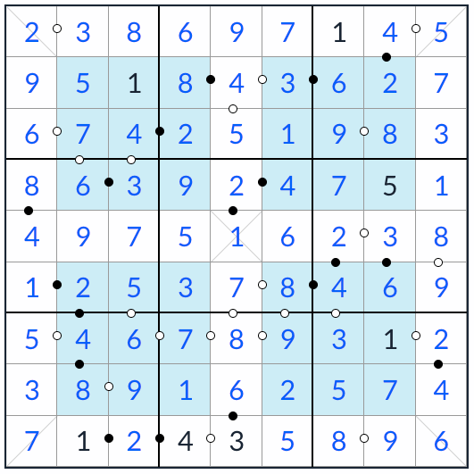 гипер -диагональный раствор Kropki Sudoku