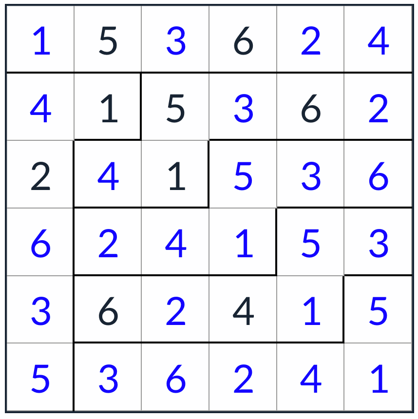 *нерегулярный неконцептивный решение Sudoku 6x6