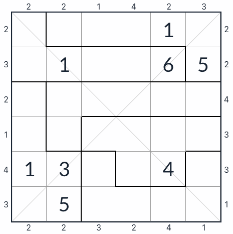 Нерегулярный диагональный небоскреб Sudoku 6x6