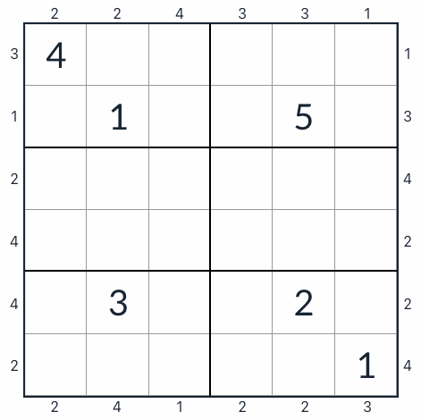 Анти-рыцарский небоскреб Sudoku 6x6
