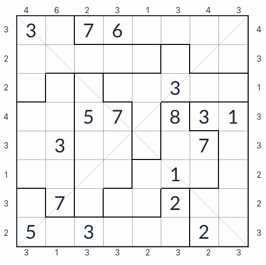 Нерегулярный диагональный небоскреб Sudoku 8x8
