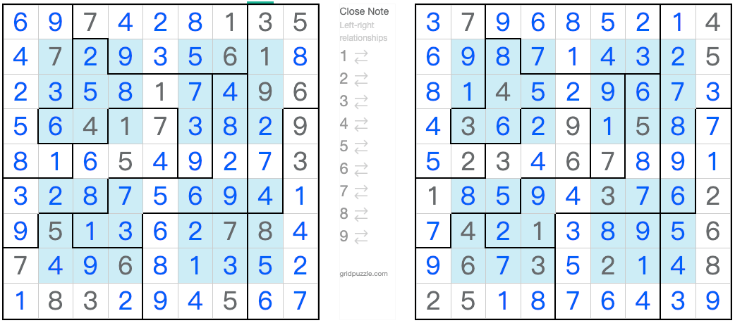 Twin, соответствующее решению Hyper Sudoku